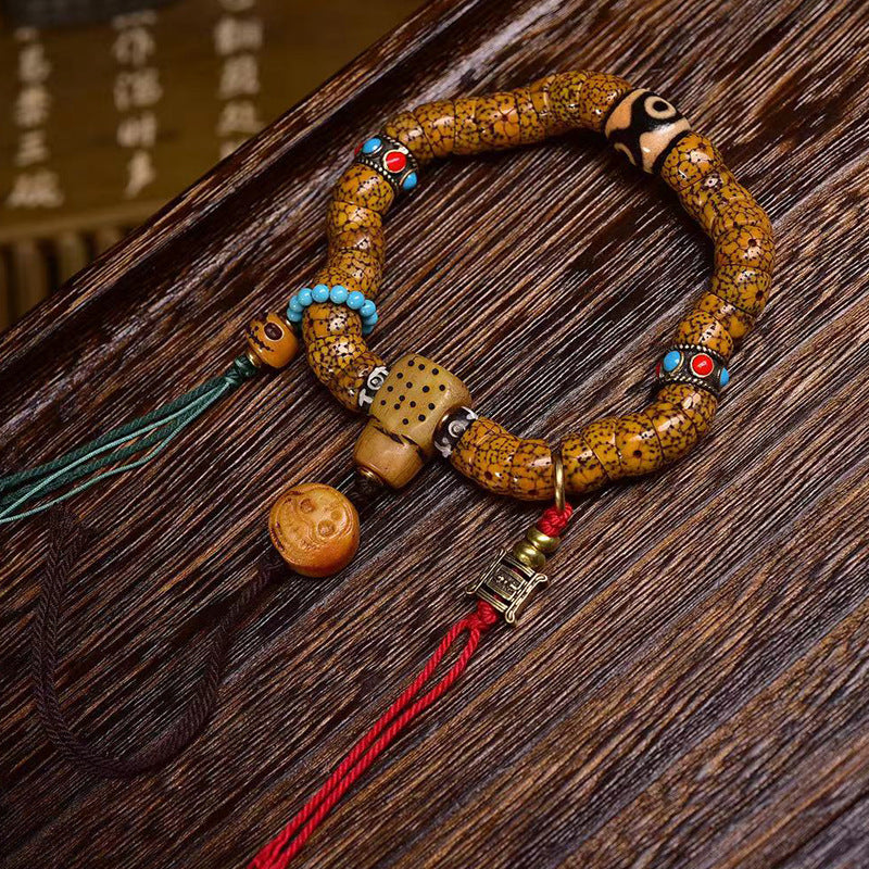 Aged Star & Moon Bodhi Seed Bracelet – Natural Hainan Seeds, Tibetan Vintage Meditation Jewelry