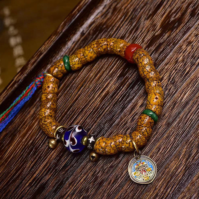Aged Star & Moon Bodhi Seed Bracelet – Natural Hainan Seeds, Tibetan Vintage Meditation Jewelry