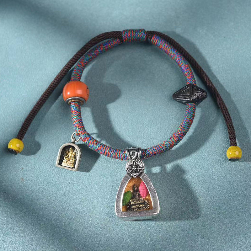 Handcrafted Tibetan Vintage Bracelet with Silver Amulet Box – Single-Strand Design