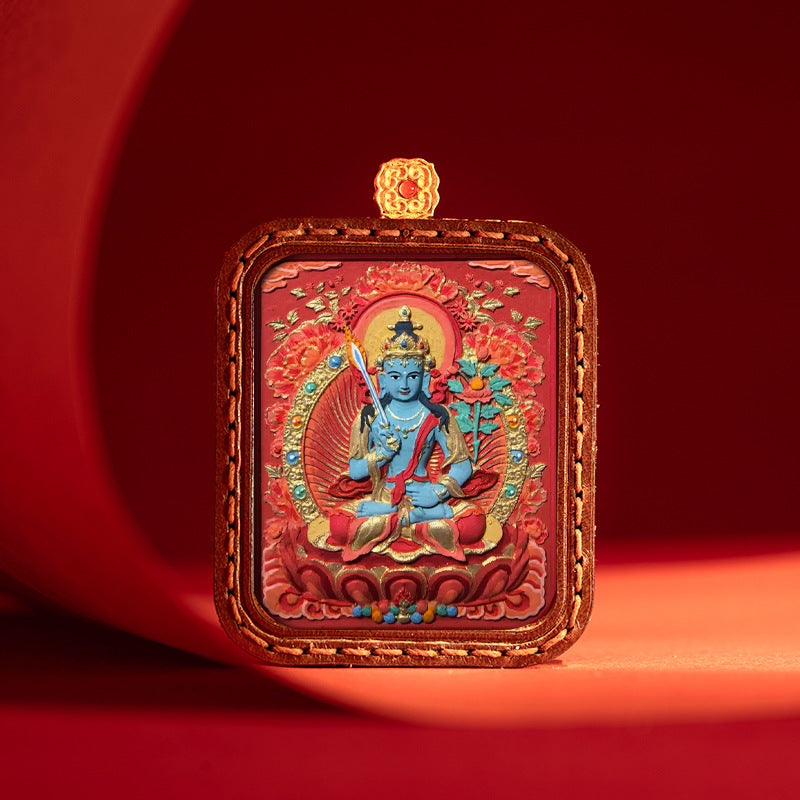 Sacred Tsatsa Thangka Pendant Necklace – Hand-Painted Buddhist Deities for Wisdom, Healing & Wealth