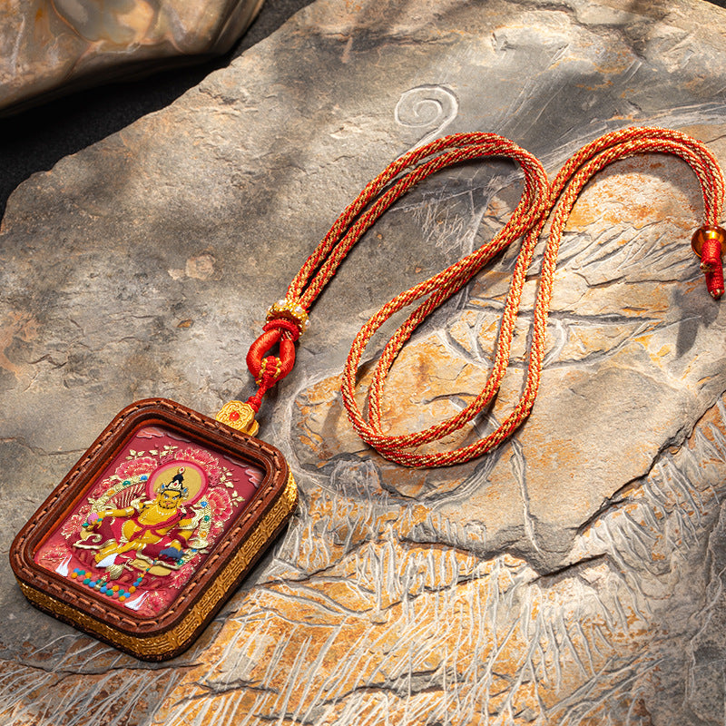 Sacred Tsatsa Thangka Pendant Necklace – Hand-Painted Buddhist Deities for Wisdom, Healing & Wealth