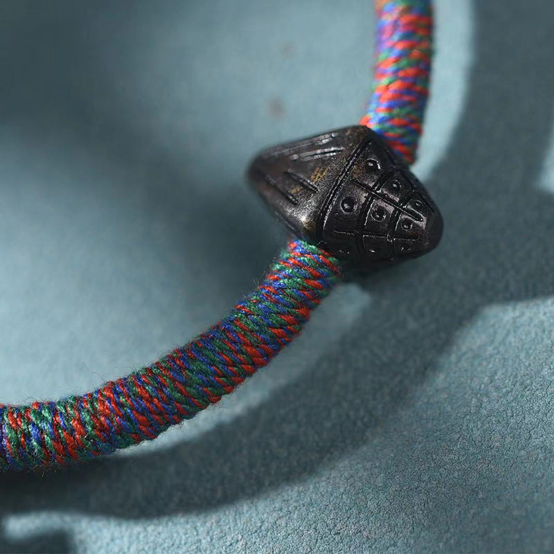 Handcrafted Tibetan Vintage Bracelet with Silver Amulet Box – Single-Strand Design