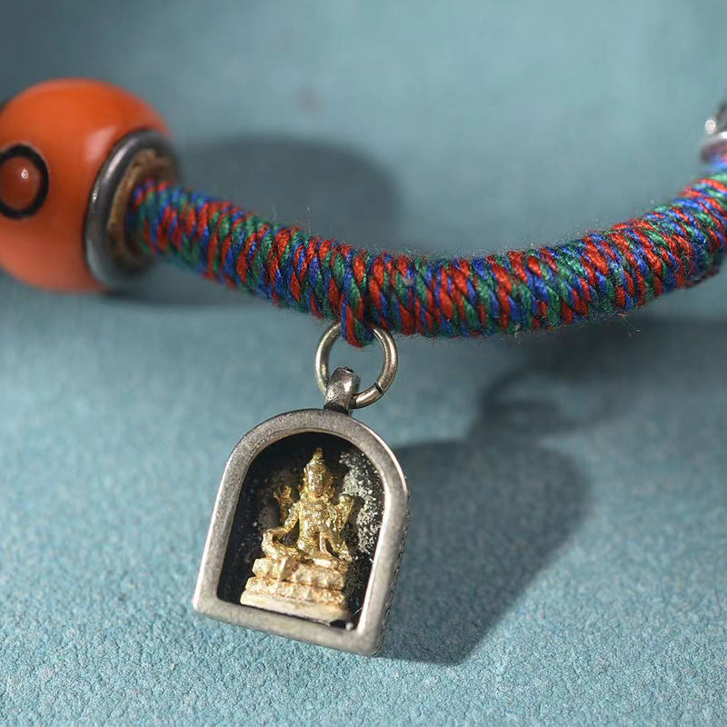 Handcrafted Tibetan Vintage Bracelet with Silver Amulet Box – Single-Strand Design