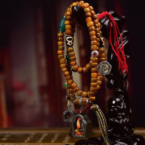 108-Bead Tibetan Camel Bone Mala – Handcrafted Vintage Meditation Bracelet
