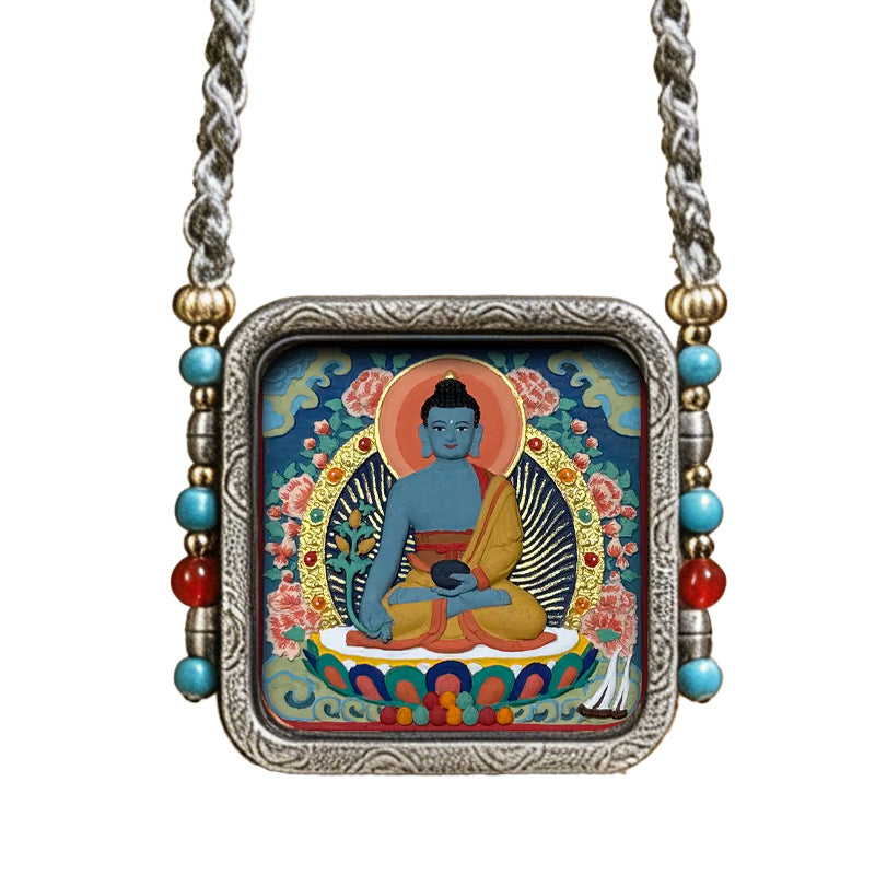 White Copper Garuda Square Hand-Painted Tsatsa Thangka Box