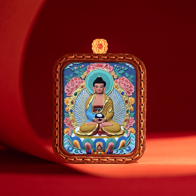 Sacred Tsatsa Thangka Pendant Necklace – Hand-Painted Buddhist Deities for Wisdom, Healing & Wealth