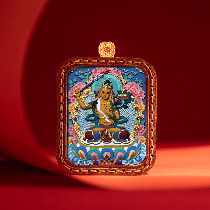Sacred Tsatsa Thangka Pendant Necklace – Hand-Painted Buddhist Deities for Wisdom, Healing & Wealth