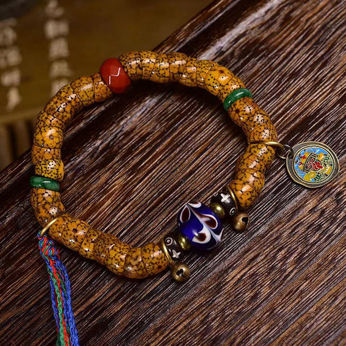 Aged Star & Moon Bodhi Seed Bracelet – Natural Hainan Seeds, Tibetan Vintage Meditation Jewelry