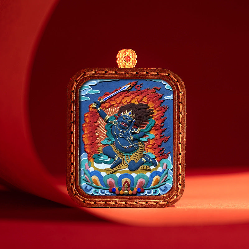 Sacred Tsatsa Thangka Pendant Necklace – Hand-Painted Buddhist Deities for Wisdom, Healing & Wealth