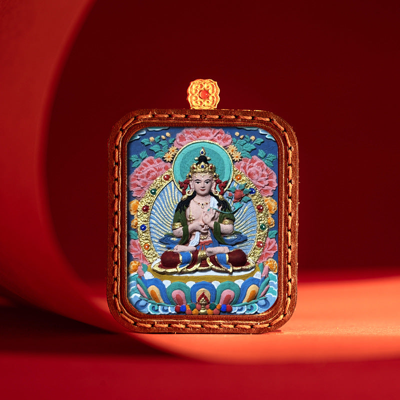Sacred Tsatsa Thangka Pendant Necklace – Hand-Painted Buddhist Deities for Wisdom, Healing & Wealth