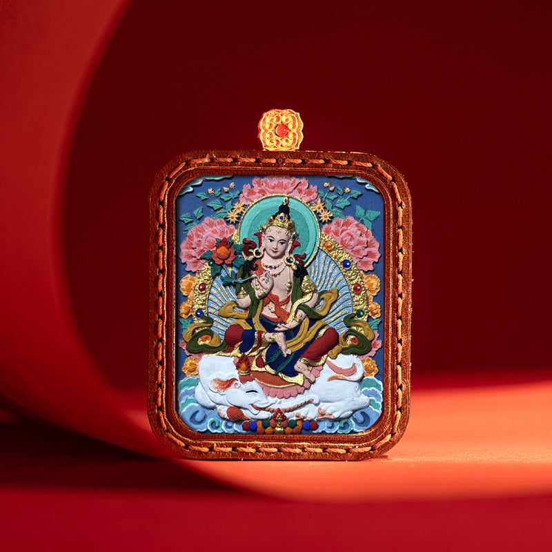 Sacred Tsatsa Thangka Pendant Necklace – Hand-Painted Buddhist Deities for Wisdom, Healing & Wealth