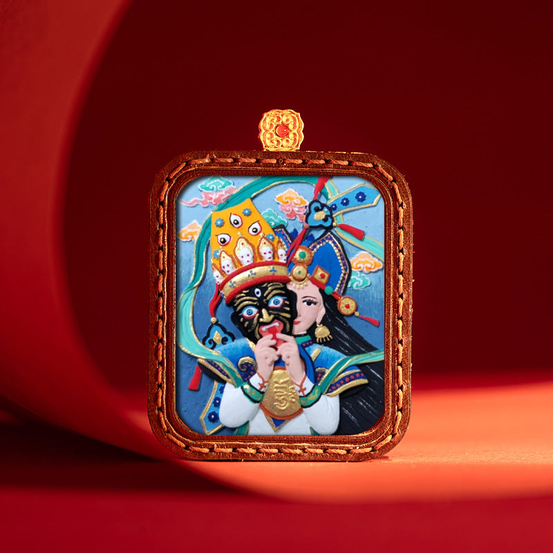 Sacred Tsatsa Thangka Pendant Necklace – Hand-Painted Buddhist Deities for Wisdom, Healing & Wealth