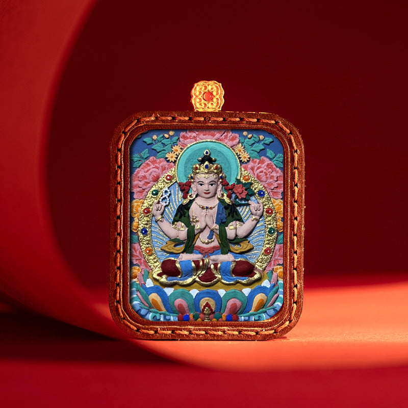 Sacred Tsatsa Thangka Pendant Necklace – Hand-Painted Buddhist Deities for Wisdom, Healing & Wealth